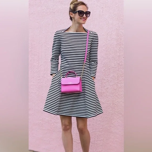 kate spade pink and white striped dress Kate Spade Pink Stripe Midi Dress and Strawberry Basket Bag